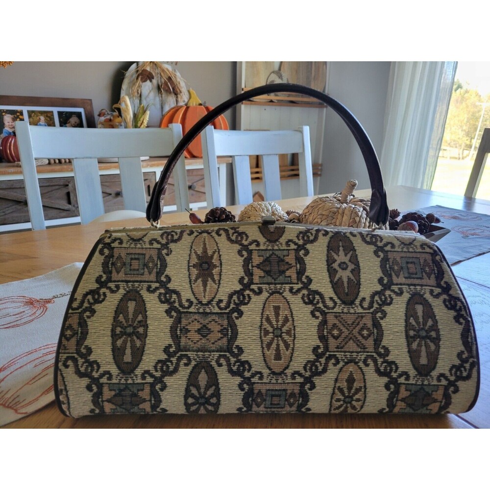 Vintage TAPESTRY Purse Handbag 60s Grannycore Neutral Colors Marked Letter A